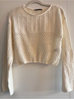 Zara Ivory Open-Weave Knit Sweater